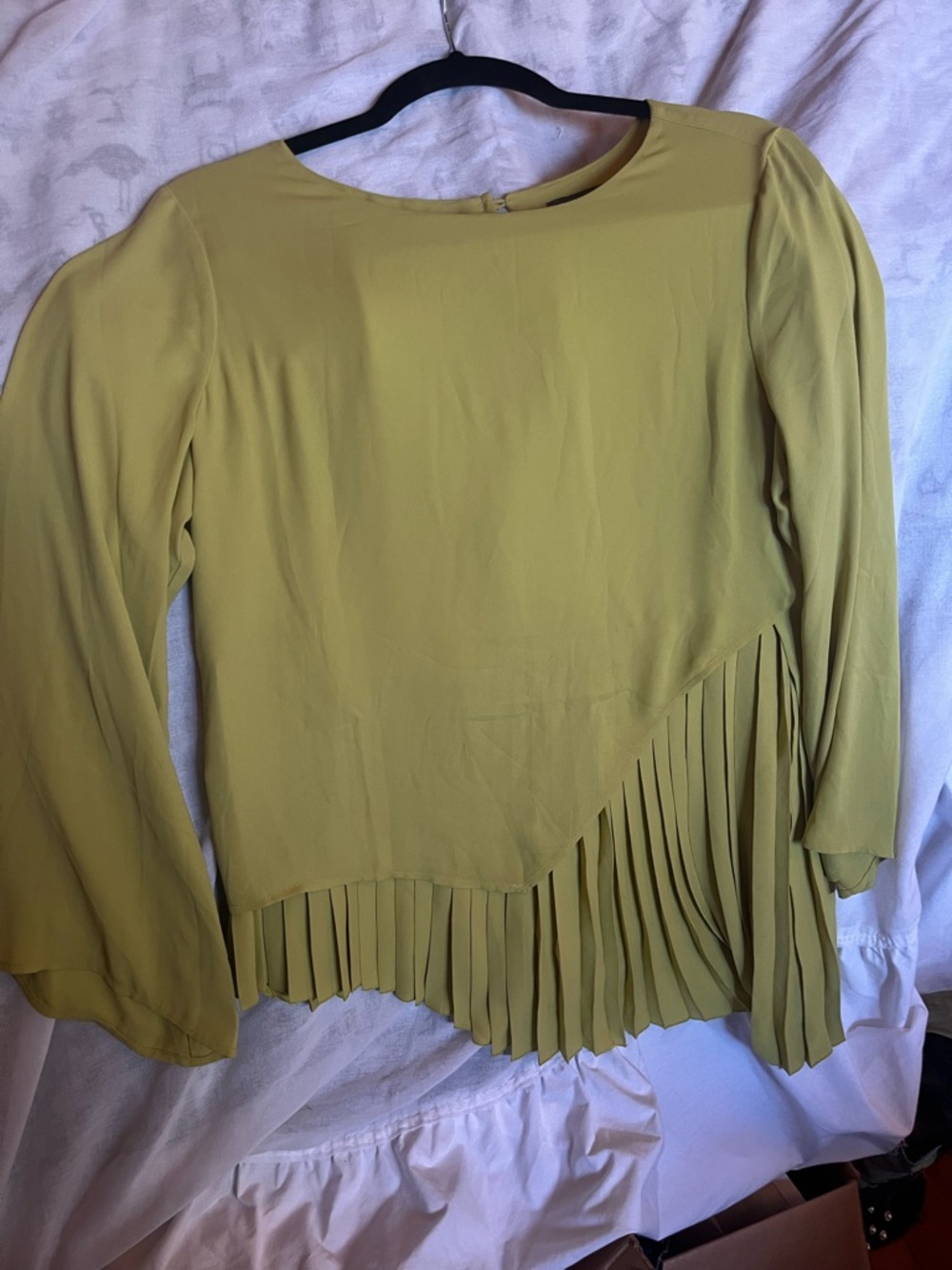 The Limited Chartruse Pleated Asymmetrical Bell Sleeve Blouse